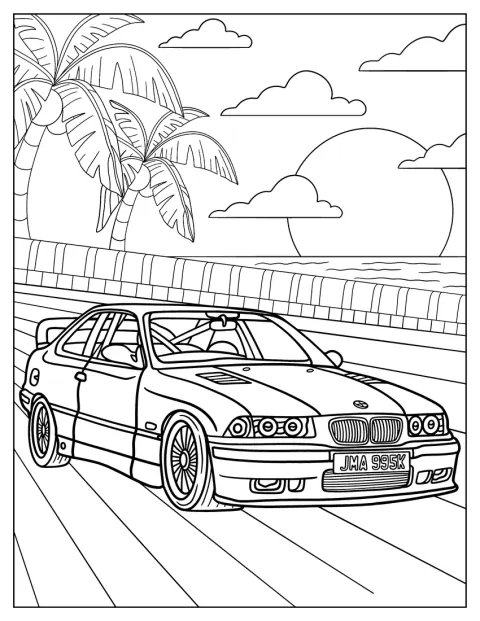 Una BMW Serie 3 E36 viaggia lungo la strada.
