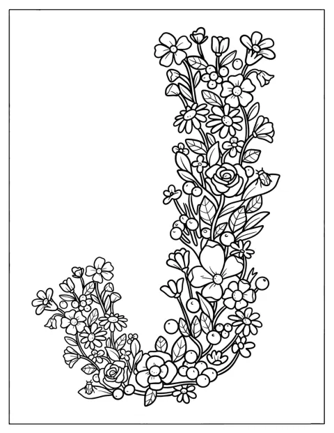 En stor bokstav J er pyntet med blomster.
