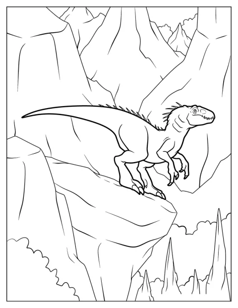 En Indominus Rex står på kanten af en klippe.