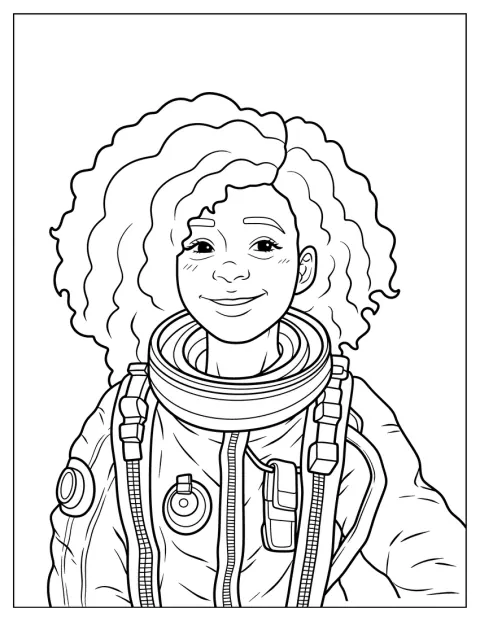 黒人の女の子が、宇宙服を身に着けています。