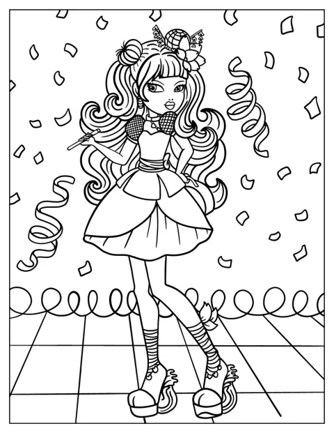 Ever After High Coloring Page Princess With Confetti In The Background For Kids