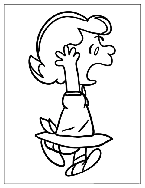 Lucy, de Peanuts, aparece de pie con una mano en la cintura.