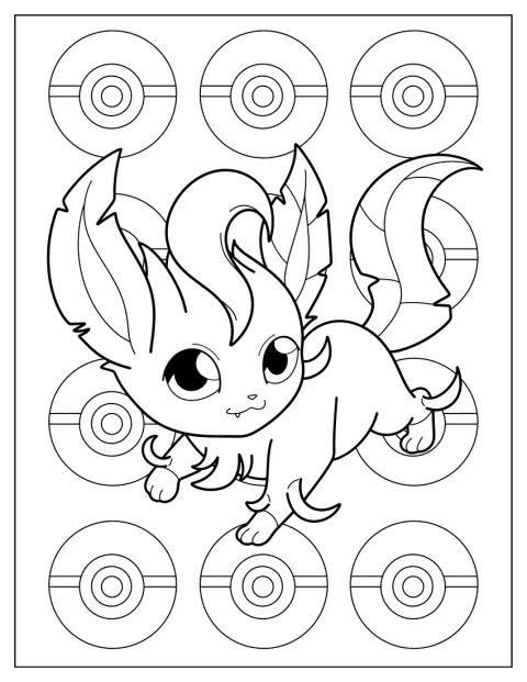Uroczy Leafeon o chibi-proporcjach pozuje na prostym tle.