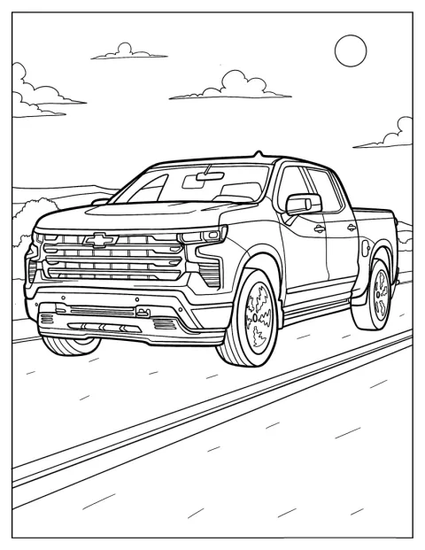 Uma carrinha Chevrolet Silverado aparece de perfil.