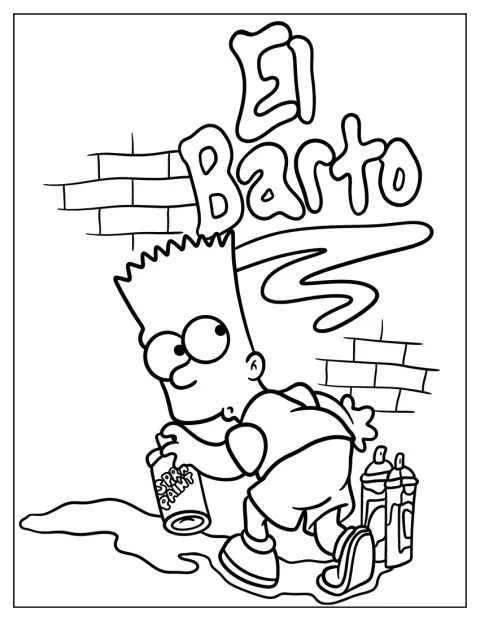 Bart Simpson lager graffiti med navnet El Barto på en vegg.