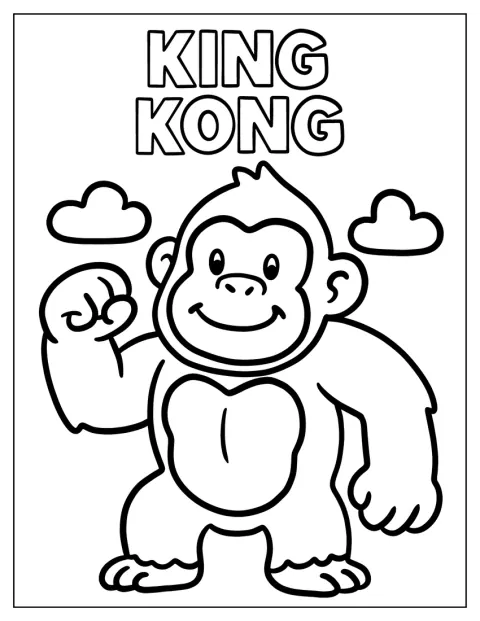 King Kong aparece rodeado de nuvens e de uma inscrição.