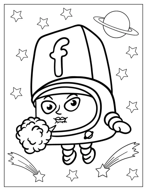 丸みのあるアルファベットのFが、中央に大きく描かれています。