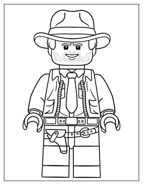 Indiana Jones apparaît en figurine LEGO, représenté en contour.