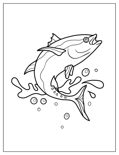 Ein Fisch springt mit einem Satz aus dem Wasser.