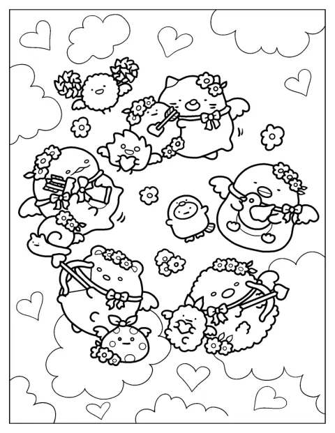Los personajes de Sumikko Gurashi vuelan por el cielo como cupidos.