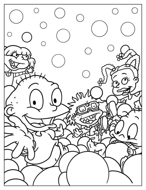 Tommy, Chuckie, Angelika, Susie og Dil leker sammen i en ballbinge.