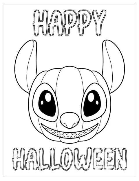 Stitch este înfățișat ca un dovleac, alături de un mesaj de Halloween.