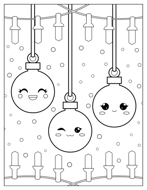 Varias bombillas navideñas de estilo kawaii aparecen juntas.