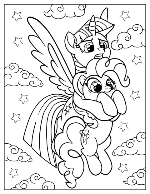 Twilight Sparkle nese Pinkie Pie v náručí.