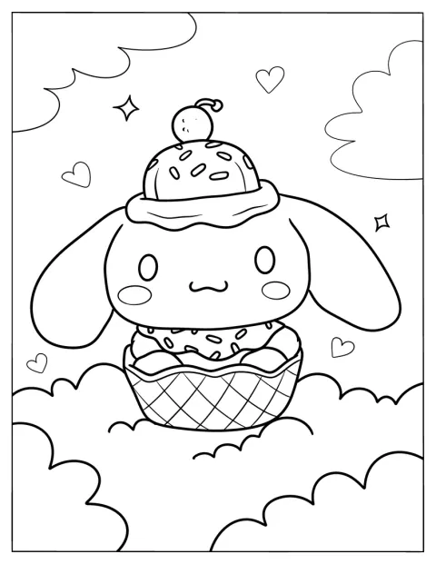 Cinnamoroll sitter i en stor glasstrut.