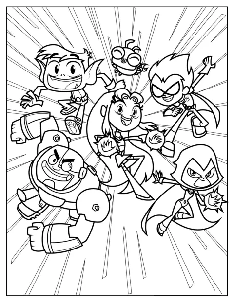 Hrdinové Teen Titans Go pózují společně jako parta.