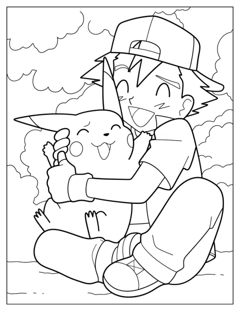 Ash stringe Pikachu in un abbraccio affettuoso.
