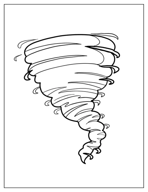 O contorno de um tornado em forma de funil aparece isolado.