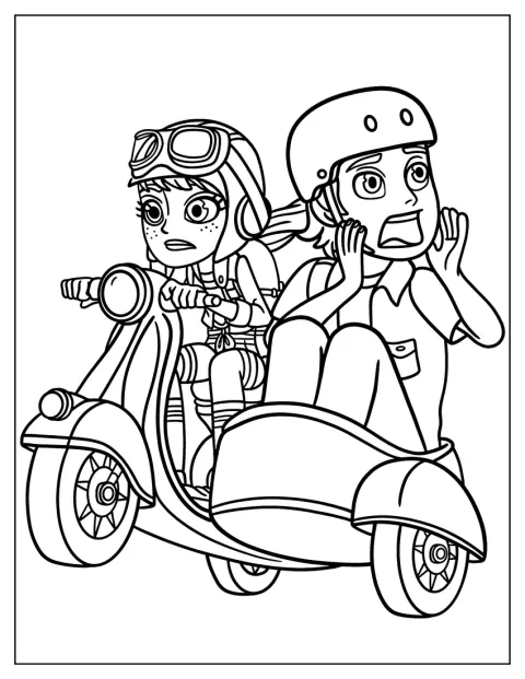 Polly Pocket guida uno scooter con sidecar insieme a Nikolas.