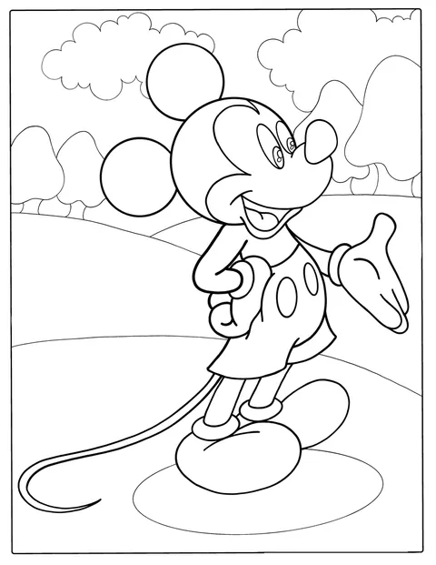 Mickey Mouse sonríe mientras posa de frente.