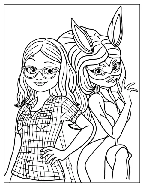 Alya Césaire aparece ao lado da sua identidade de super-heroína, Rena Rouge.