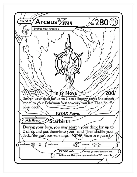 Ett Pokémon-kort visar Arceus och attacken Trinity Nova.