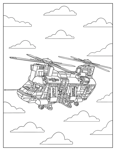 Ein Schwerlasthubschrauber fliegt über einen Vulkan in LEGO City.