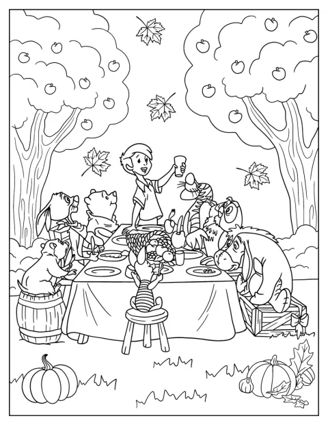 Christopher Robin, Pooh și prietenii săi sărbătoresc Ziua Recunoștinței.