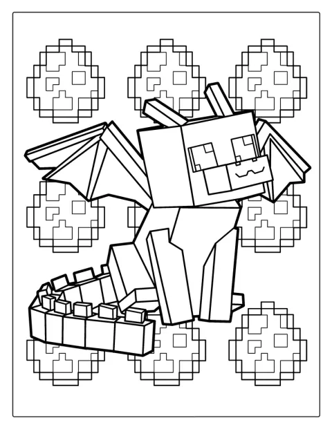 Un pui de dragon simpatic stă cu aripile desfăcute în lumea Minecraft.