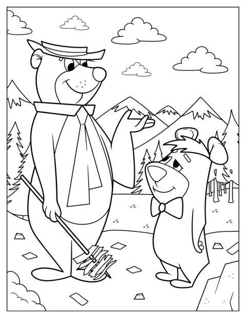 Yogi Bear ja Boo Boo viettävät aikaa metsässä.