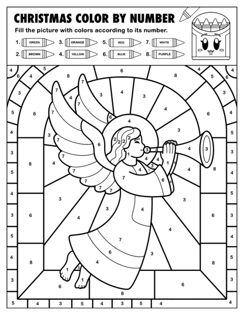 Enkeli puhaltaa trumpettiin joulutaivaalla.
