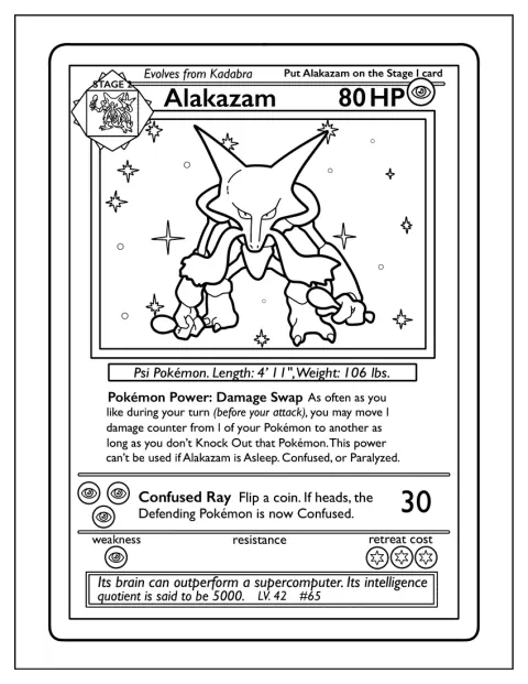 Alakazam utilise ses pouvoirs psychiques sur une carte Pokémon.