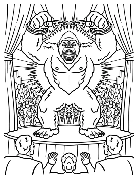 King Kong rompe le catene davanti a una folla radunata in città.