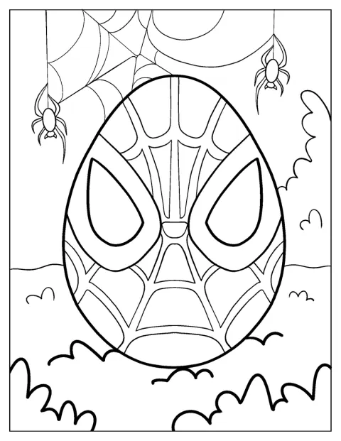Ett påskägg med Spider-Man och ett spindelnät i bakgrunden.