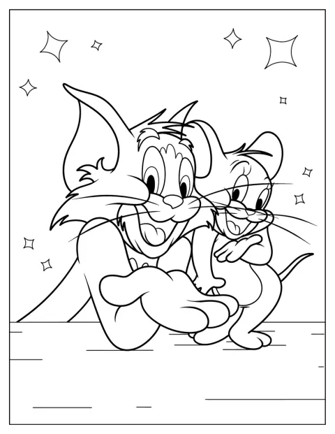 Tom og Jerry smiler mens de står ved siden av hverandre.