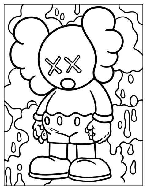 Una versión chibi de KAWS aparece con rasgos pequeños y simpáticos.