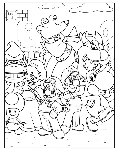 Luigi aparece ao lado de outras personagens icónicas da Nintendo.