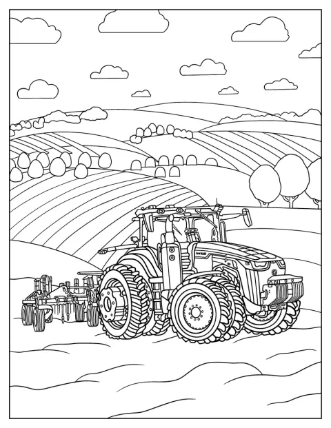 Un tractor John Deere está parado en medio de un campo de cultivo.