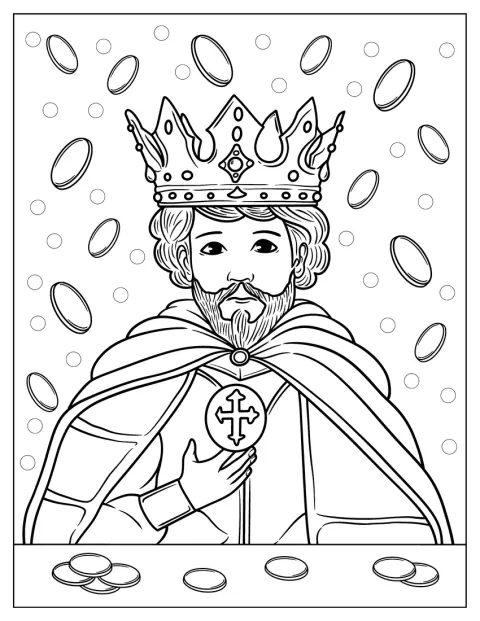 Een koning draagt een kroon op zijn hoofd.