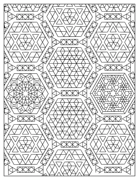 Seksstjerner overlapper hinanden i et detaljeret geometrisk mønster.