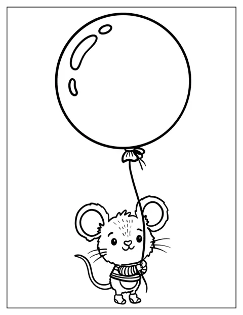 Un ratón sujeta un globo enorme.