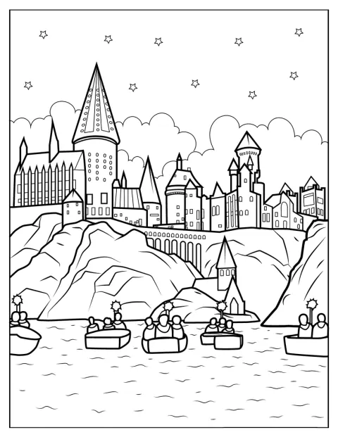 Hogwarts erhebt sich am Ufer des Großen Sees.