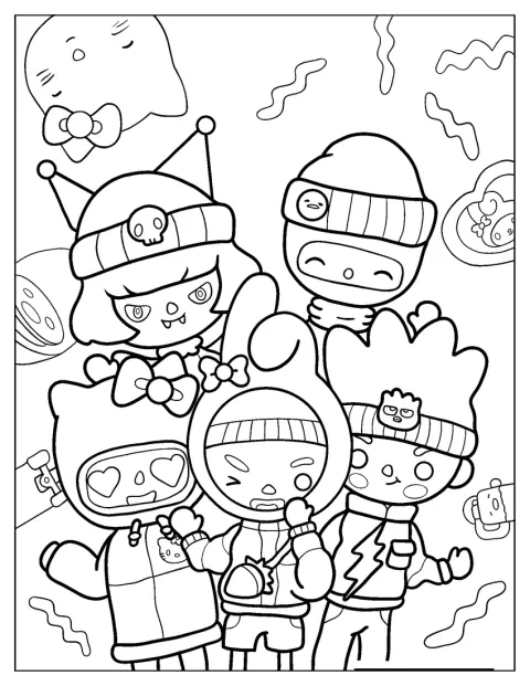 Toca Boca-figurer er klædt ud i Sanrio-kostumer.