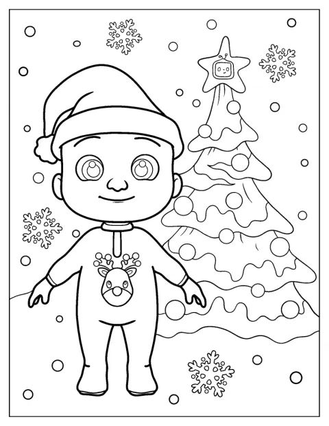 JJ staat voor een versierde kerstboom.
