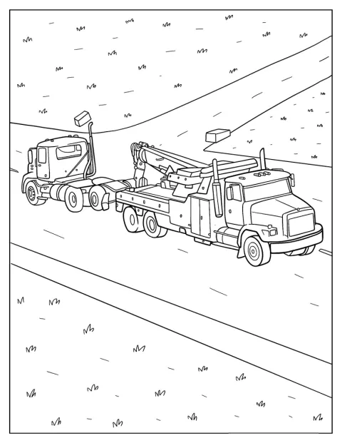Ein integrierter Abschleppwagen zieht einen Lastwagen hinter sich her.