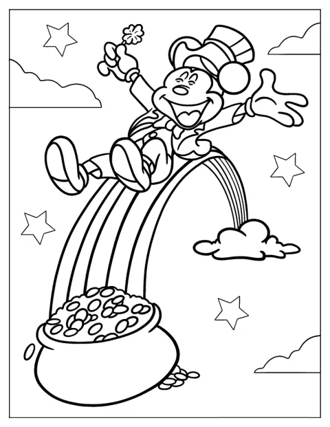 Mickey Mouse célèbre la Saint-Patrick avec des symboles festifs.