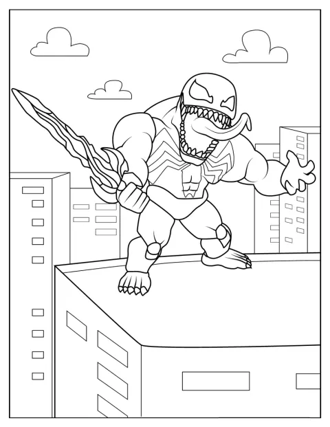 Venom er tegnet i en søt kawaii-stil.