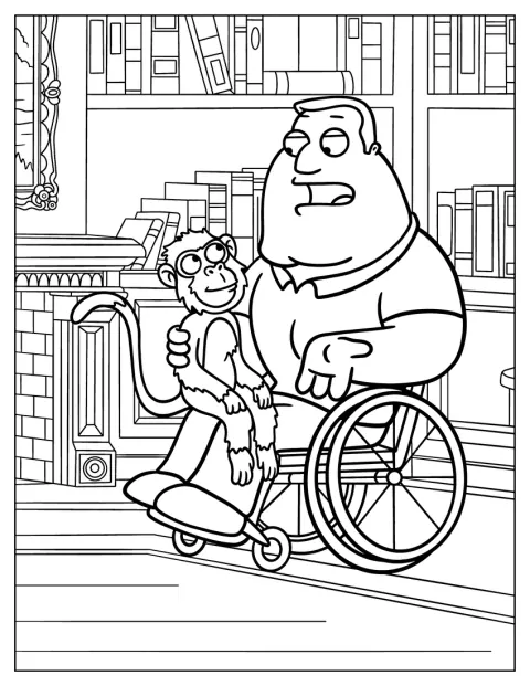 Joe Swanson praat met de kwaadaardige aap.