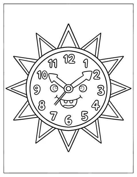Un reloj de pared con forma de sol muestra una cara alegre.