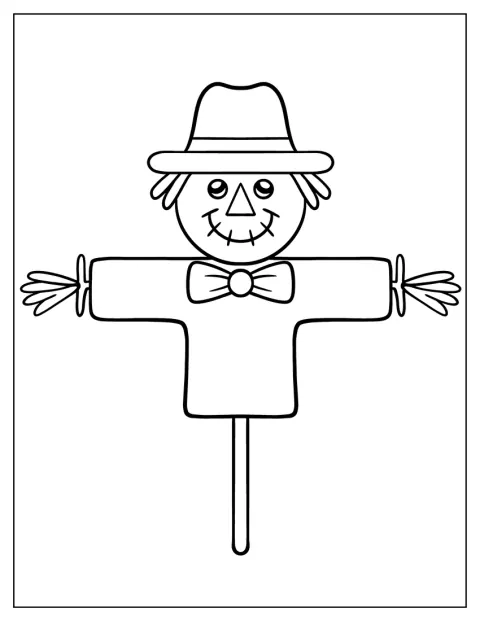 Et enkelt fugleskræmsel står med en butterfly om halsen.